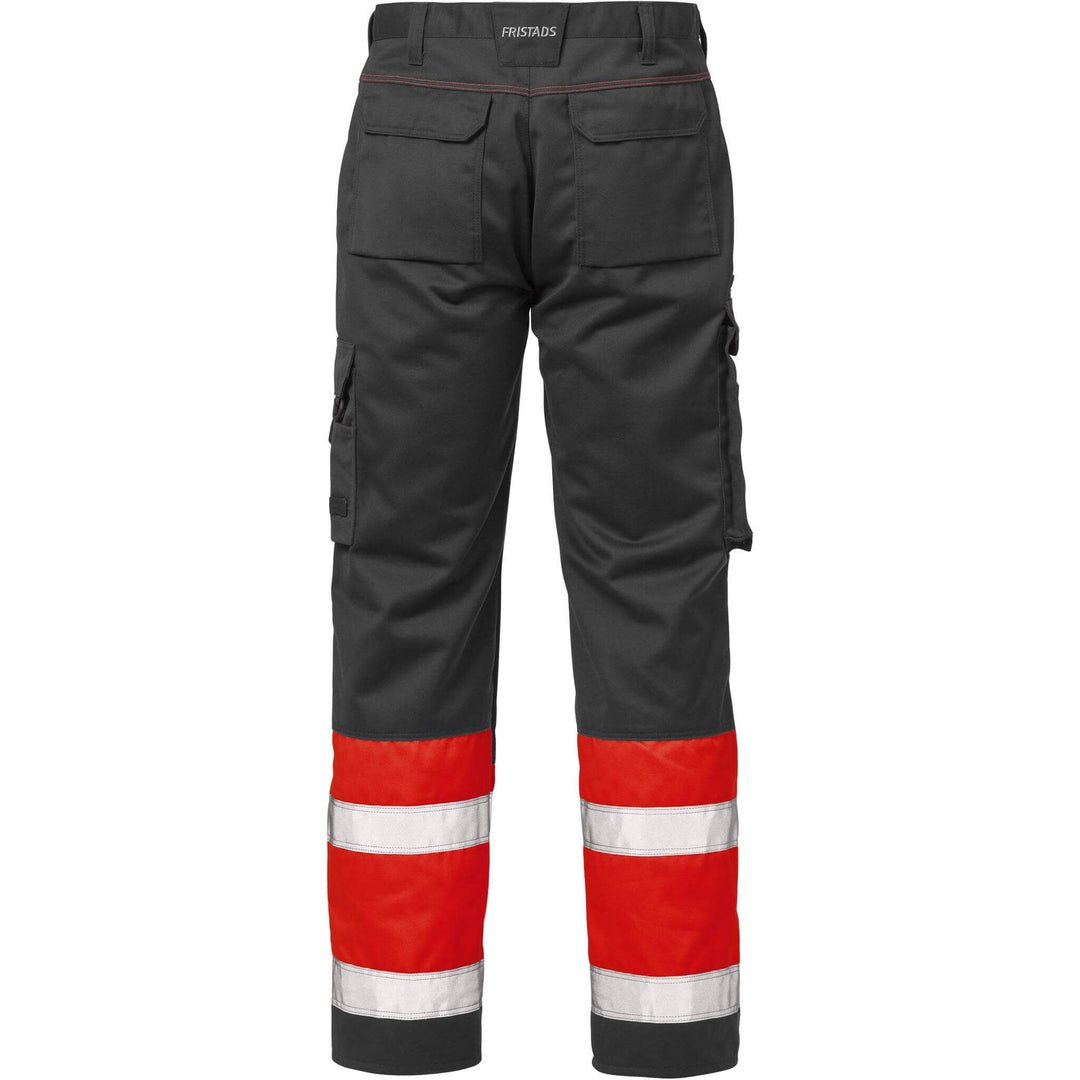 Fristads Hi-Vis Trousers Class 1 - 213 PLU Hi-Vis Red/Black Back1#colour_hi-vis-red-black