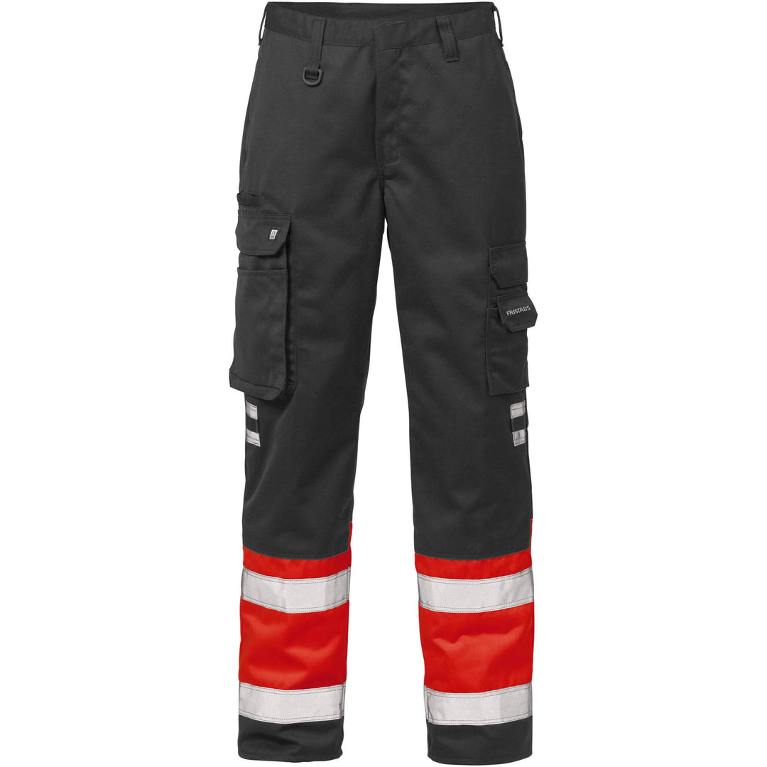 Fristads Hi-Vis Trousers Class 1 - 213 PLU Hi-Vis Red/Black Front1#colour_hi-vis-red-black