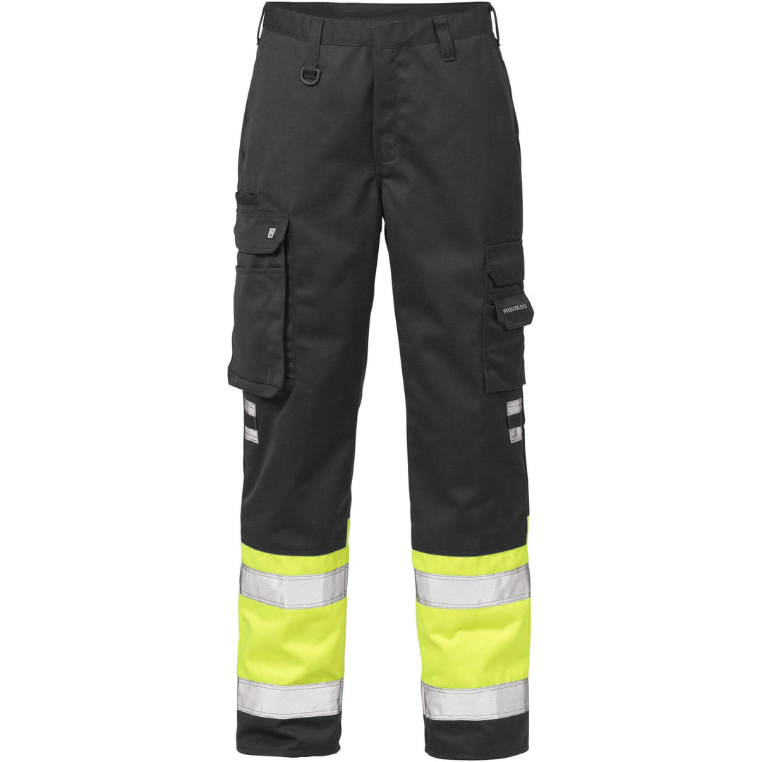 Fristads Hi-Vis Trousers Class 1 - 213 PLU Hi-Vis Yellow/Black Front1#colour_hi-vis-yellow-black