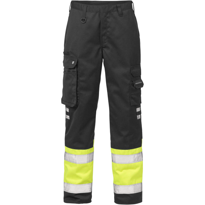 Fristads Hi-Vis Trousers Class 1 - 213 PLU Hi-Vis Yellow/Black Front1#colour_hi-vis-yellow-black