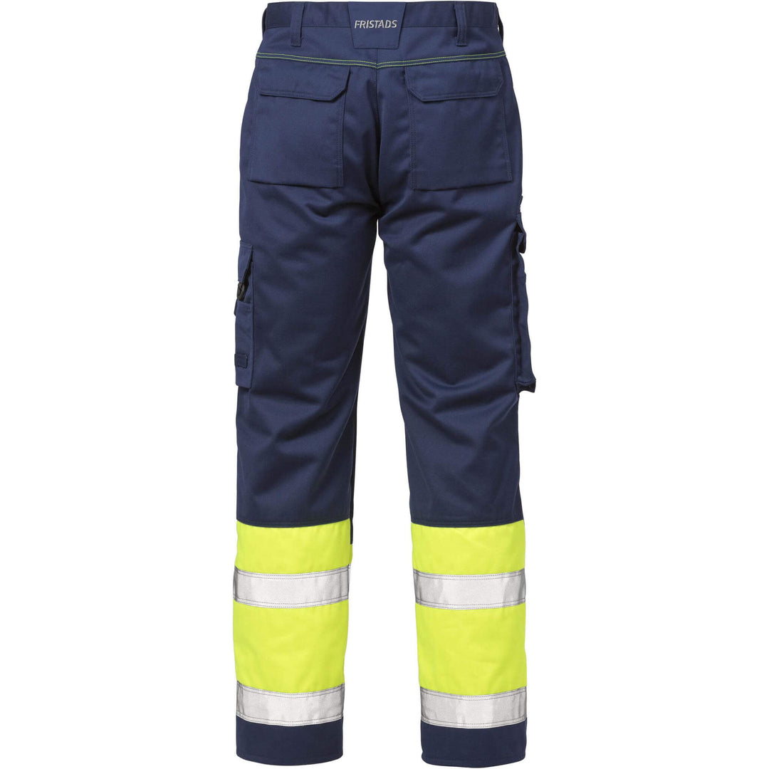 Fristads Hi-Vis Trousers Class 1 - 213 PLU Hi-Vis Yellow/Navy Back1#colour_hi-vis-yellow-navy
