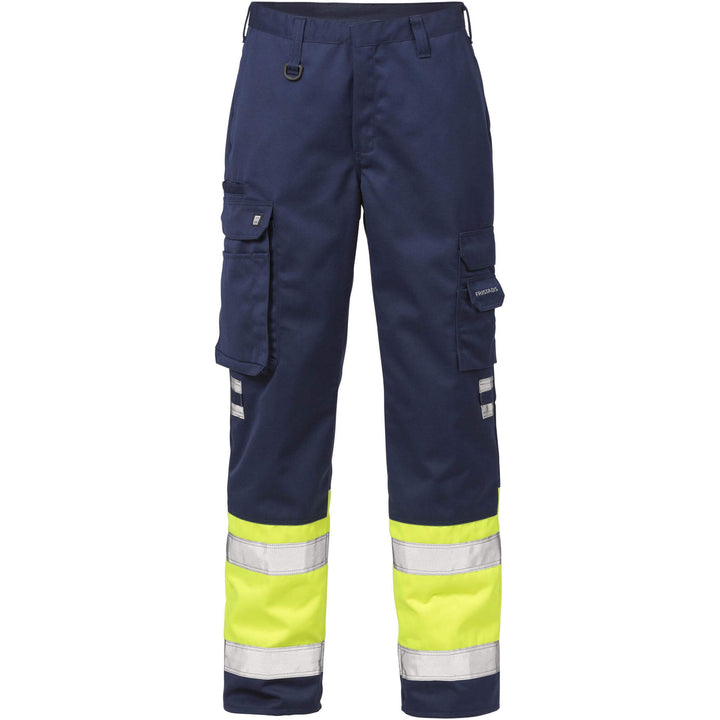 Fristads Hi-Vis Trousers Class 1 - 213 PLU Hi-Vis Yellow/Navy Front1#colour_hi-vis-yellow-navy