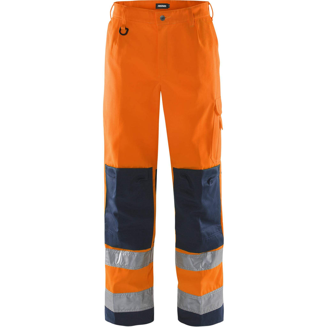 Fristads Hi-Vis Trousers Class 2 - 2001 TH Hi-Vis Orange/Navy Front1#colour_hi-vis-orange-navy