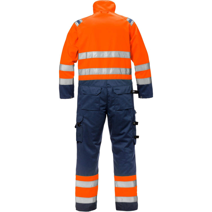 Fristads Hi-Vis UV Protective Knee Pad Coverall Class 3 - 8026 PLU Hi-Vis Orange/Navy Back1#colour_hi-vis-orange-navy