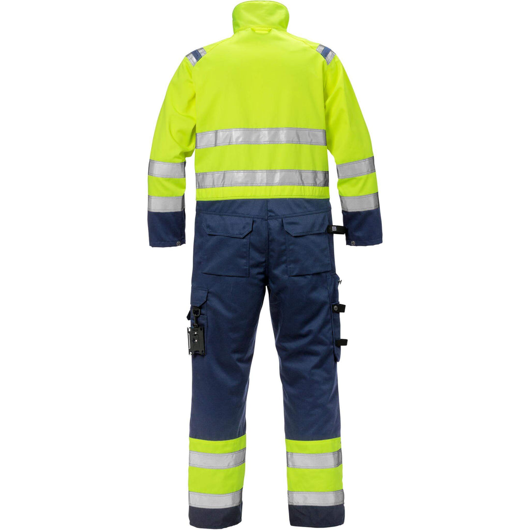 Fristads Hi-Vis UV Protective Knee Pad Coverall Class 3 - 8026 PLU Hi-Vis Yellow/Navy Back1#colour_hi-vis-yellow-navy