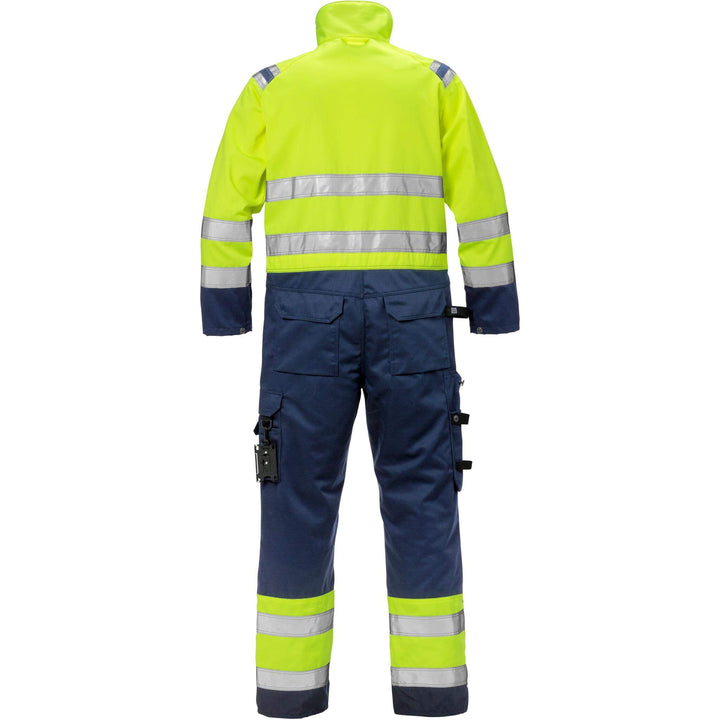 Fristads Hi-Vis UV Protective Knee Pad Coverall Class 3 - 8026 PLU Hi-Vis Yellow/Navy Back1#colour_hi-vis-yellow-navy