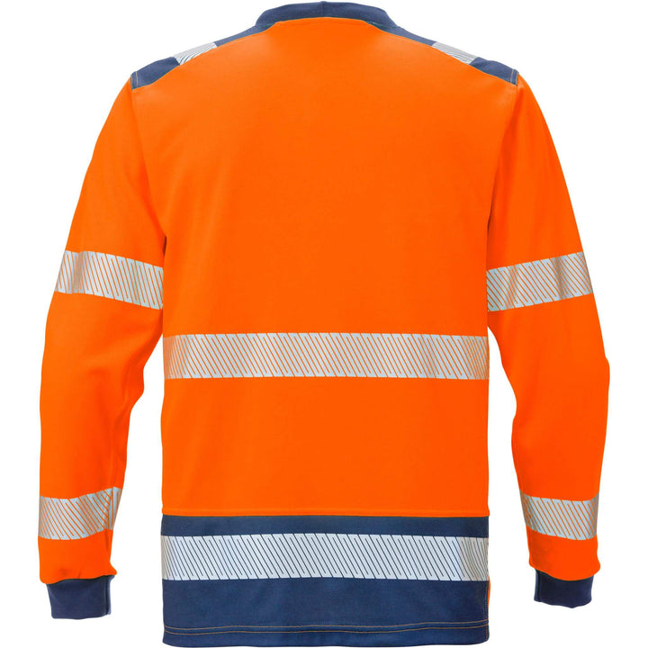 Fristads Hi-Vis UV Protective Moisture-Wicking Long Sleeve T-Shirt Class 3 - 7724 THV Hi-Vis Orange/Navy Back1#colour_hi-vis-orange-navy