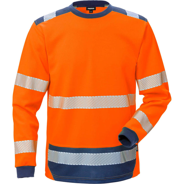 Fristads Hi-Vis UV Protective Moisture-Wicking Long Sleeve T-Shirt Class 3 - 7724 THV Hi-Vis Orange/Navy Front1#colour_hi-vis-orange-navy