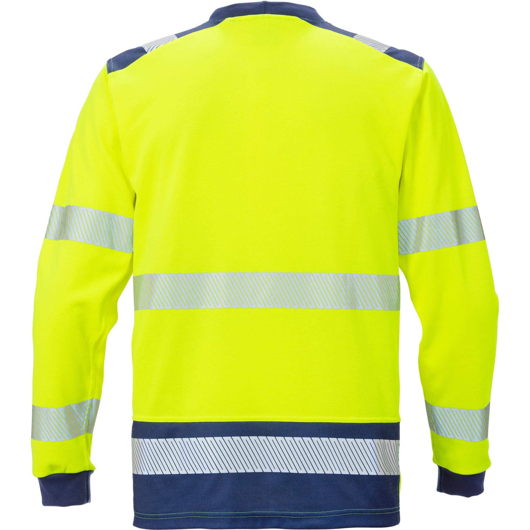 Fristads Hi-Vis UV Protective Moisture-Wicking Long Sleeve T-Shirt Class 3 - 7724 THV Hi-Vis Yellow/Navy Back1#colour_hi-vis-yellow-navy