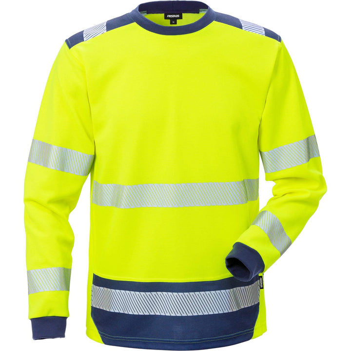 Fristads Hi-Vis UV Protective Moisture-Wicking Long Sleeve T-Shirt Class 3 - 7724 THV Hi-Vis Yellow/Navy Front1#colour_hi-vis-yellow-navy