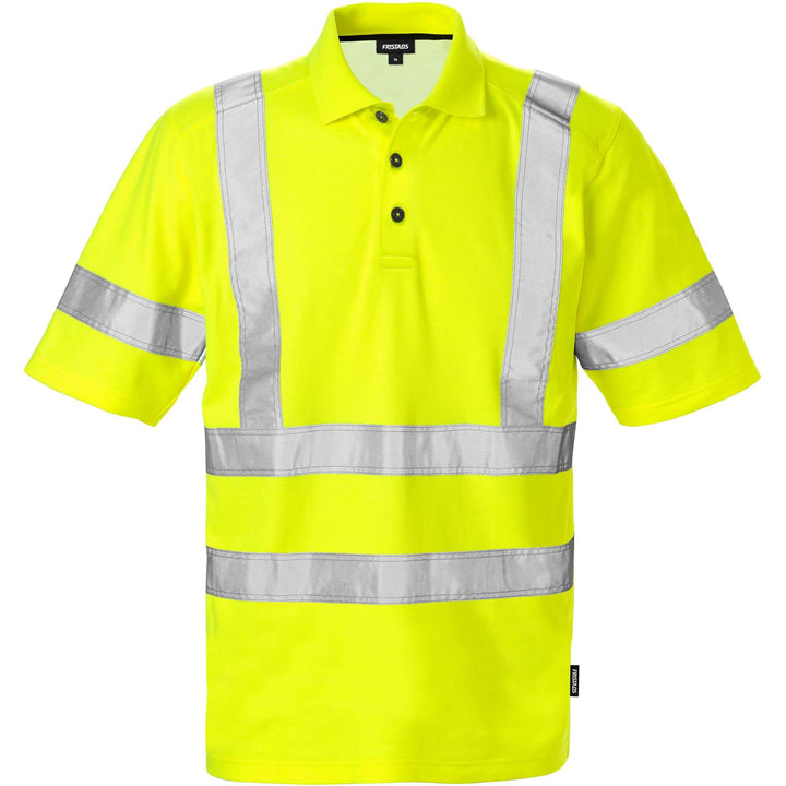 Fristads Hi-Vis UV Protective Moisture-Wicking Polo Shirt Class 3 - 7025 PHV Hi-Vis Yellow Front1#colour_hi-vis-yellow