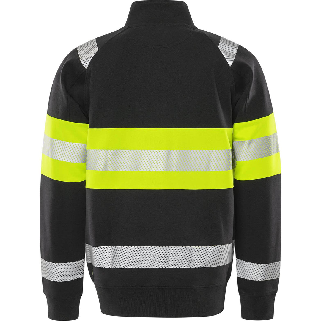 Fristads Hi-Vis UV-Protective Sweatshirt Jacket Class 1 - 7531 GKC Hi-Vis Yellow/Black Back1#colour_hi-vis-yellow-black