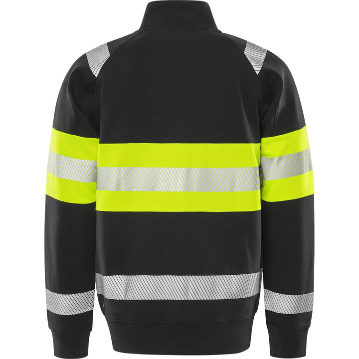 Fristads Hi-Vis UV-Protective Sweatshirt Jacket Class 1 - 7531 GKC Hi-Vis Yellow/Black Back1#colour_hi-vis-yellow-black