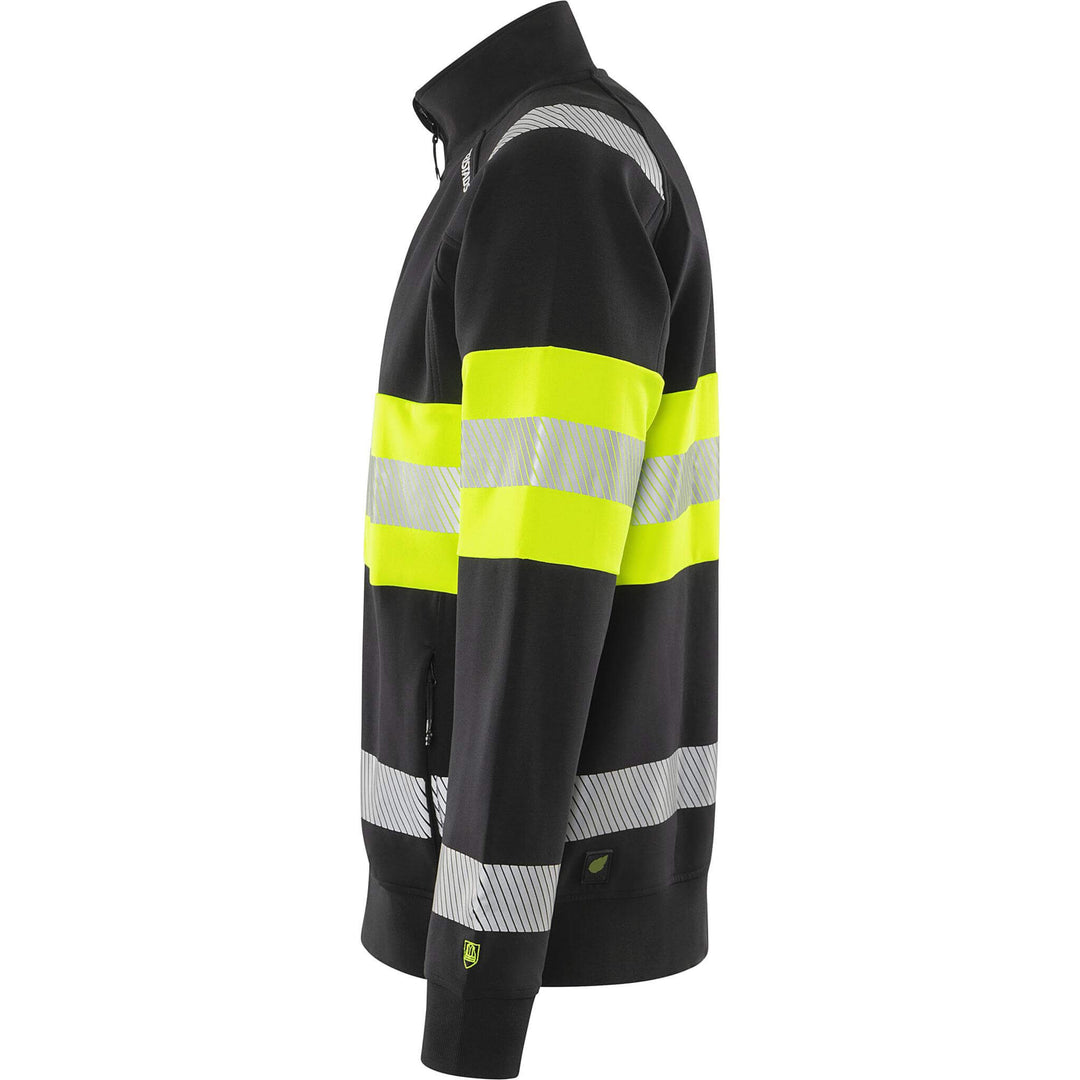 Fristads Hi-Vis UV-Protective Sweatshirt Jacket Class 1 - 7531 GKC Hi-Vis Yellow/Black Back2#colour_hi-vis-yellow-black