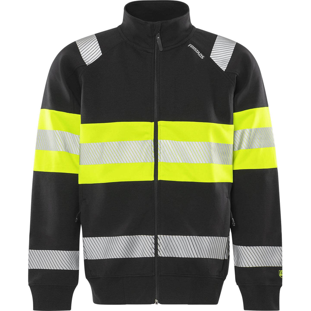 Fristads Hi-Vis UV-Protective Sweatshirt Jacket Class 1 - 7531 GKC Hi-Vis Yellow/Black Front1#colour_hi-vis-yellow-black