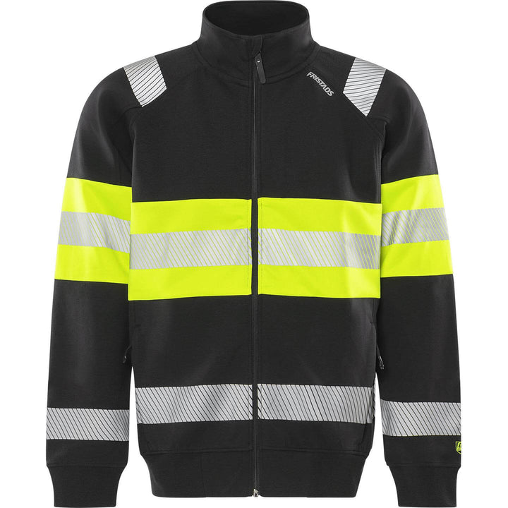 Fristads Hi-Vis UV-Protective Sweatshirt Jacket Class 1 - 7531 GKC Hi-Vis Yellow/Black Front1#colour_hi-vis-yellow-black