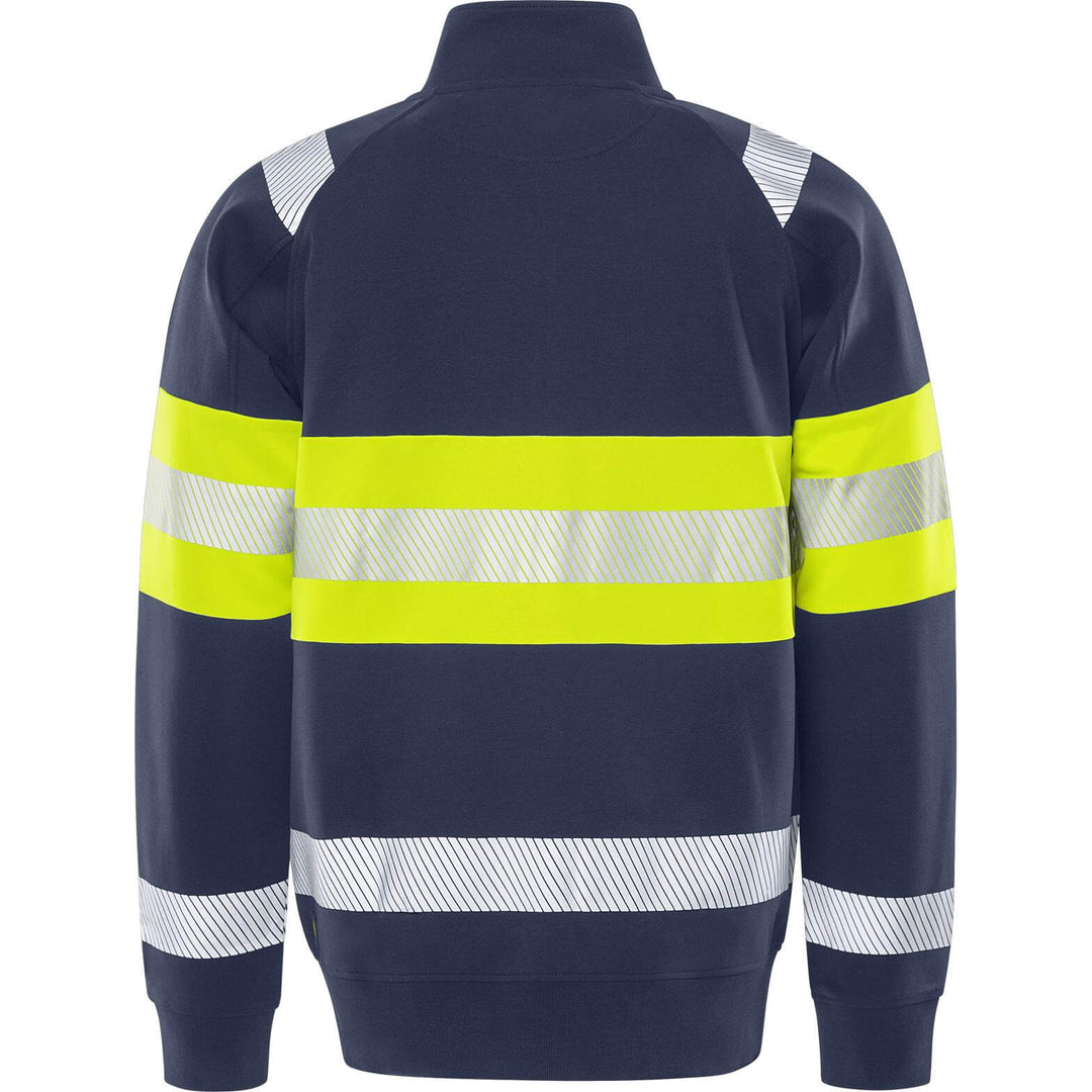 Fristads Hi-Vis UV-Protective Sweatshirt Jacket Class 1 - 7531 GKC Hi-Vis Yellow/Navy Back1#colour_hi-vis-yellow-navy