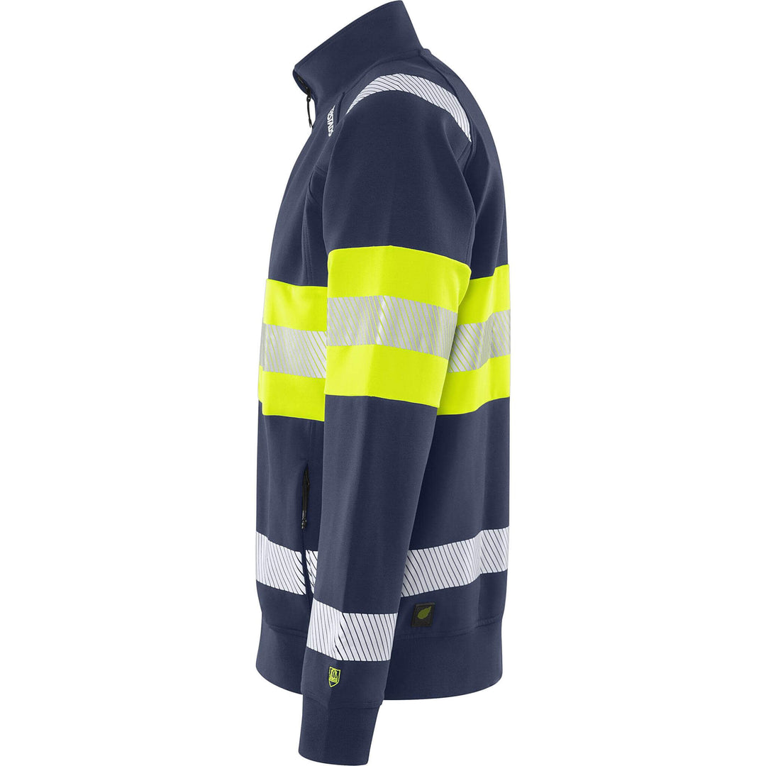 Fristads Hi-Vis UV-Protective Sweatshirt Jacket Class 1 - 7531 GKC Hi-Vis Yellow/Navy Back2#colour_hi-vis-yellow-navy