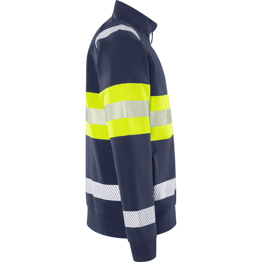 Fristads Hi-Vis UV-Protective Sweatshirt Jacket Class 1 - 7531 GKC Hi-Vis Yellow/Navy Back3#colour_hi-vis-yellow-navy