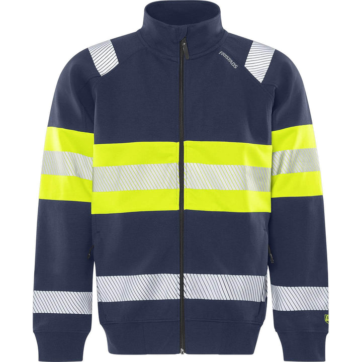 Fristads Hi-Vis UV-Protective Sweatshirt Jacket Class 1 - 7531 GKC Hi-Vis Yellow/Navy Front1#colour_hi-vis-yellow-navy