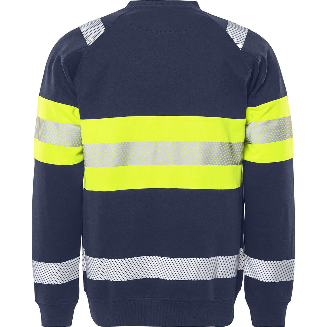 Fristads Hi-Vis UV_Protective Sweatshirt Class 1 - 7530 GKC Hi-Vis Yellow/Navy Back1#colour_hi-vis-yellow-navy