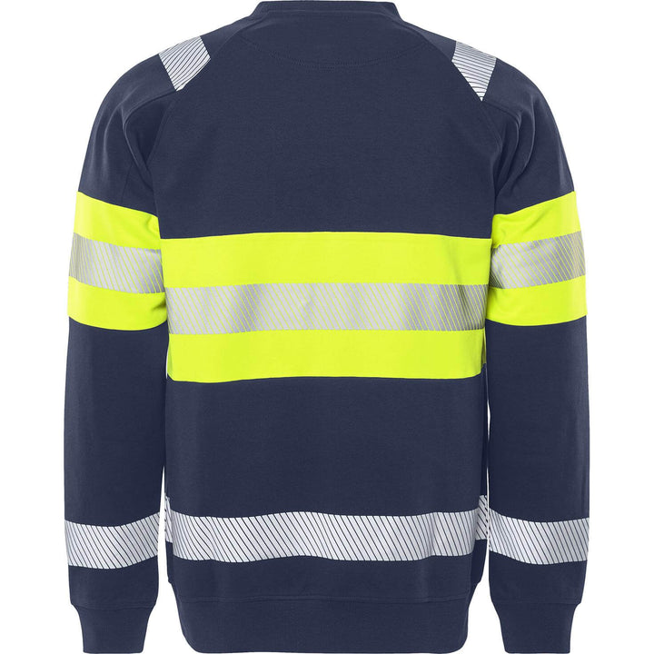 Fristads Hi-Vis UV_Protective Sweatshirt Class 1 - 7530 GKC Hi-Vis Yellow/Navy Back1#colour_hi-vis-yellow-navy