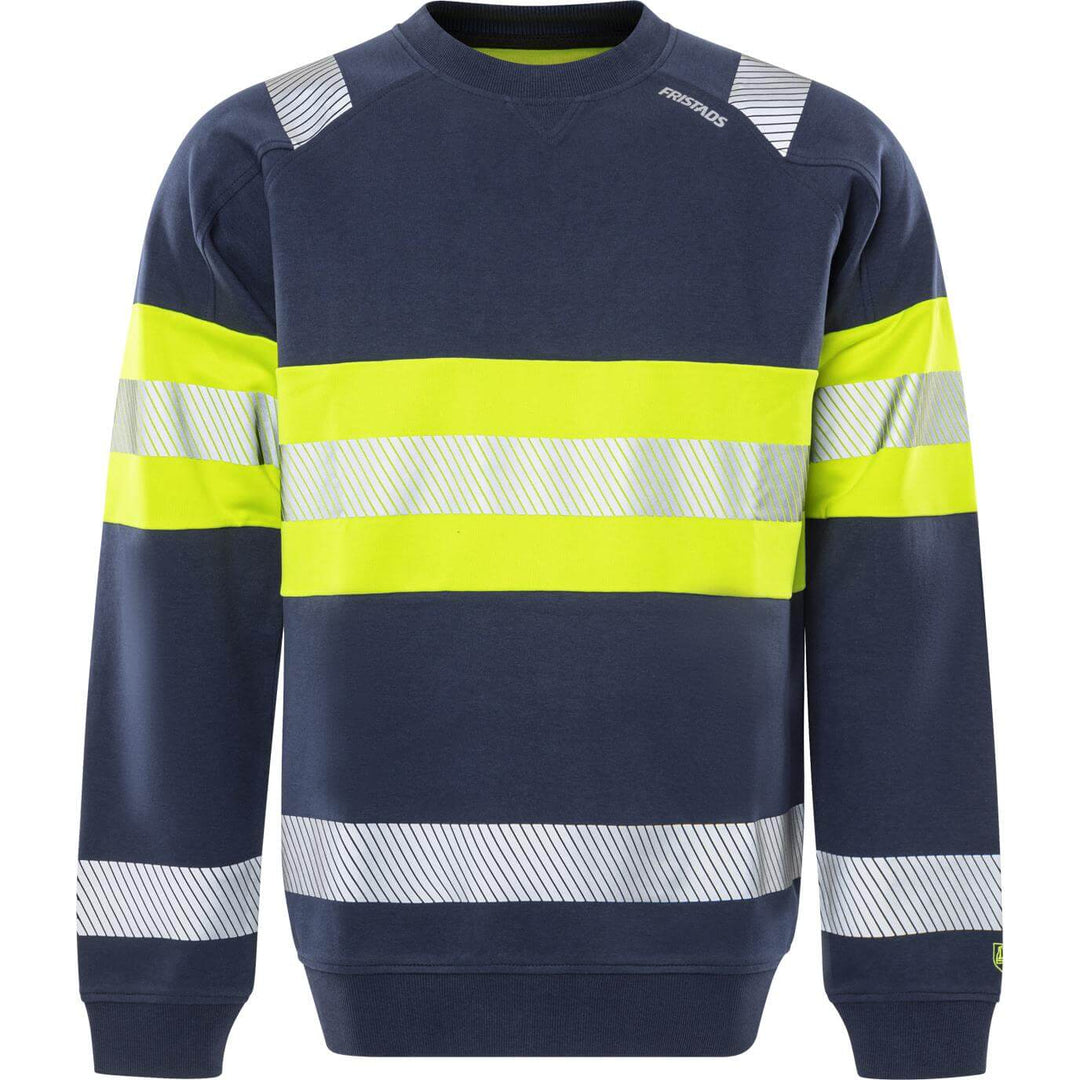 Fristads Hi-Vis UV_Protective Sweatshirt Class 1 - 7530 GKC Hi-Vis Yellow/Navy Front1#colour_hi-vis-yellow-navy