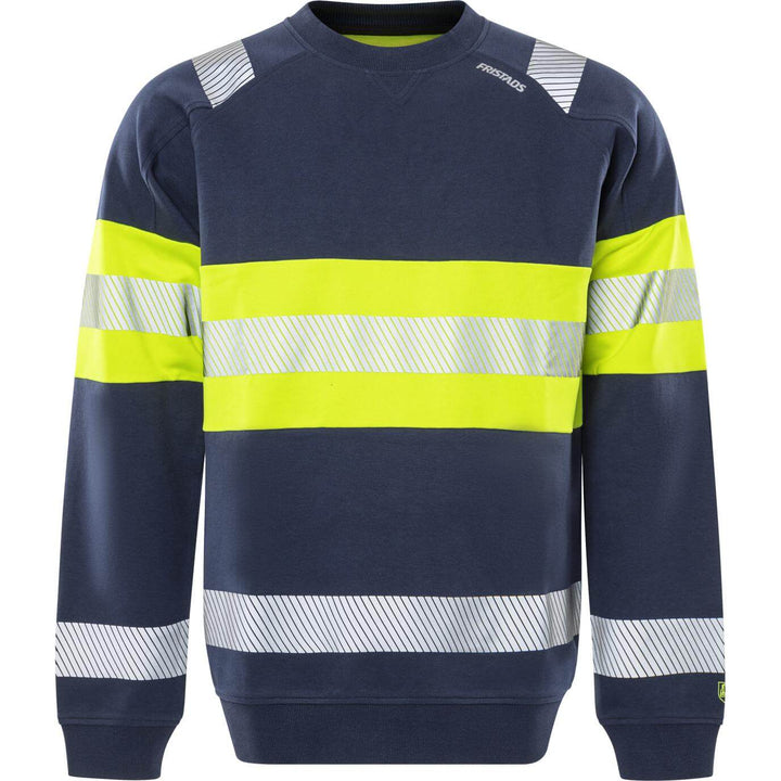 Fristads Hi-Vis UV_Protective Sweatshirt Class 1 - 7530 GKC Hi-Vis Yellow/Navy Front1#colour_hi-vis-yellow-navy