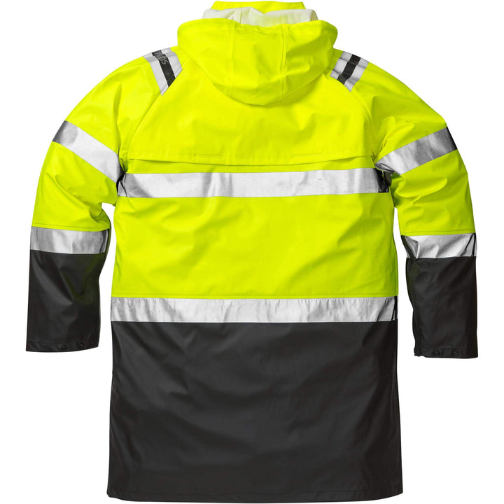 Fristads Hi-Vis Waterproof Breathable Detachable Hood Rain Coat Class 3 - 4634 RS Hi-Vis Yellow/Black Back1#colour_hi-vis-yellow-black