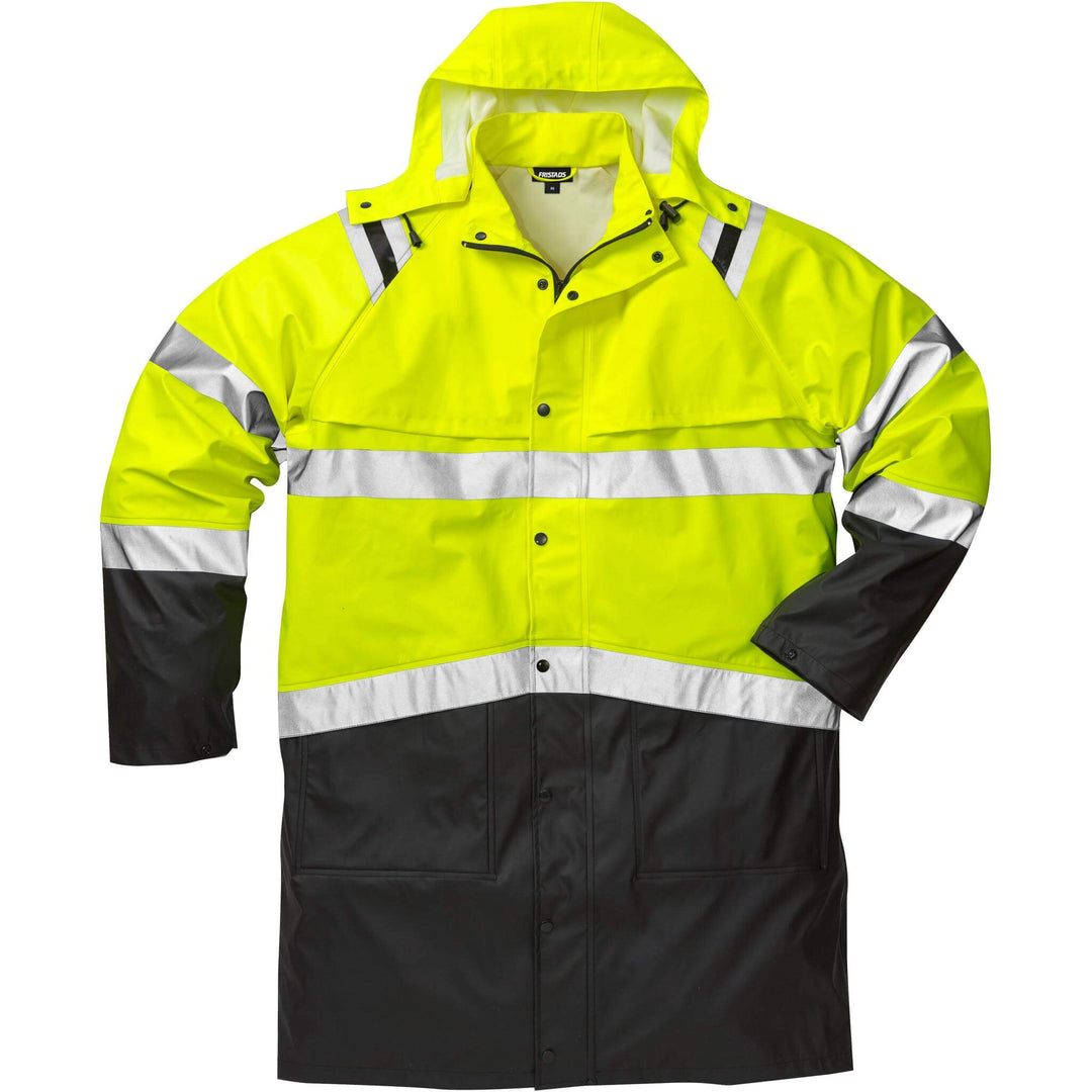 Fristads Hi-Vis Waterproof Breathable Detachable Hood Rain Coat Class 3 - 4634 RS Hi-Vis Yellow/Black Front1#colour_hi-vis-yellow-black