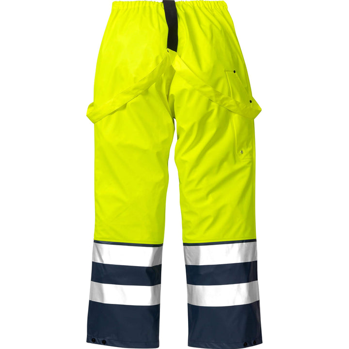 Fristads Hi-Vis Waterproof Breathable Elasticated Waist Rain Trousers Class 2 - 2625 RS Hi-Vis Yellow/Navy Back1#colour_hi-vis-yellow-navy
