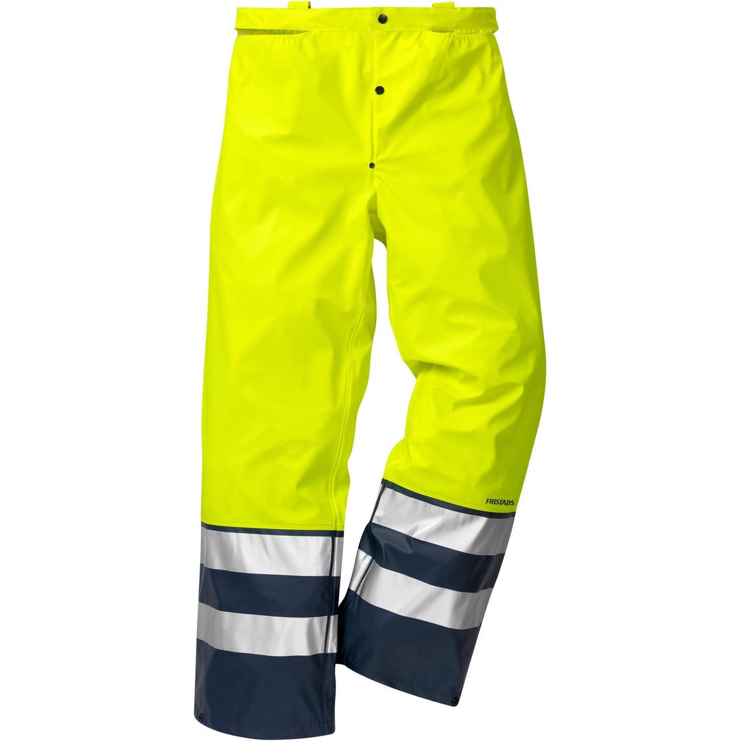 Fristads Hi-Vis Waterproof Breathable Elasticated Waist Rain Trousers Class 2 - 2625 RS Hi-Vis Yellow/Navy Front2#colour_hi-vis-yellow-navy