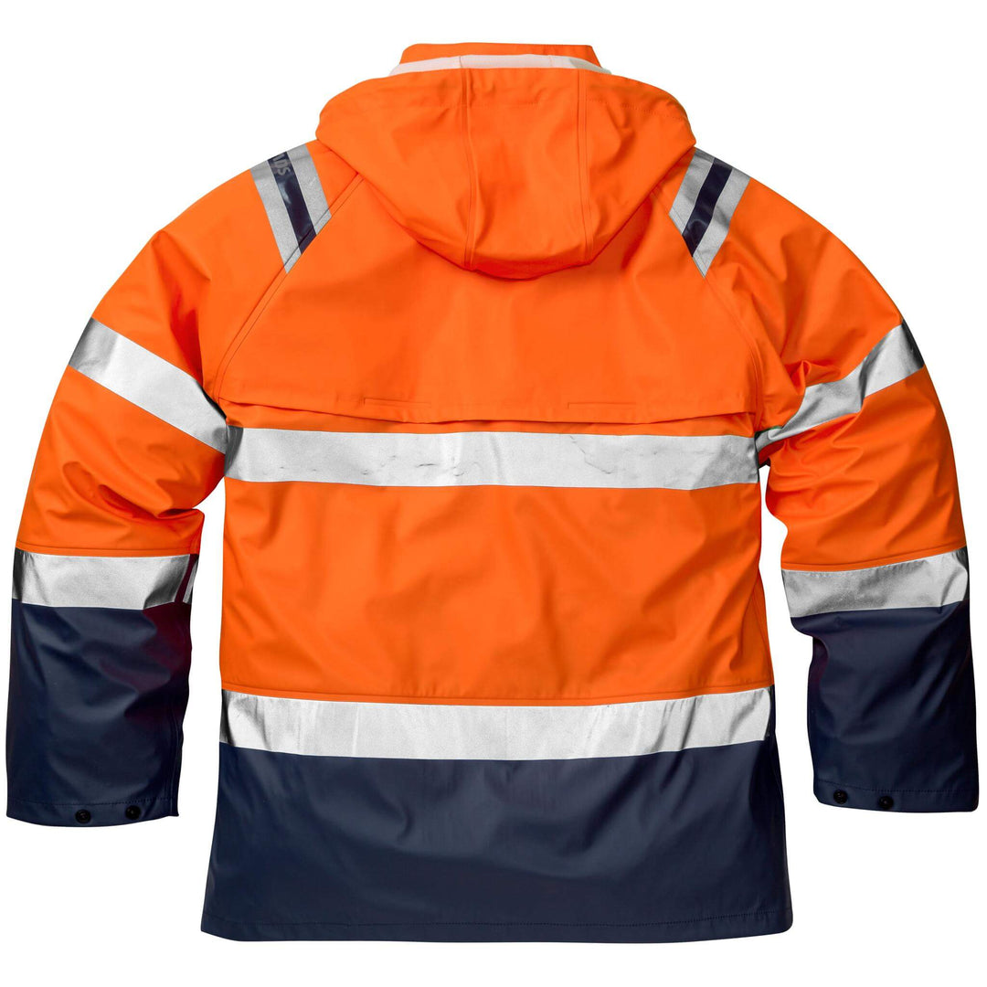 Fristads Hi-Vis Waterproof Breathable Rain Jacket Class 3 - 4624 RS Hi-Vis Orange/Navy Back1#colour_hi-vis-orange-navy