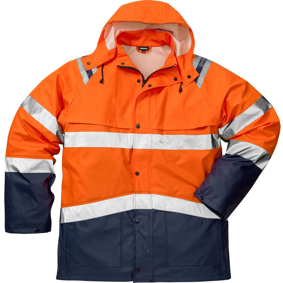 Fristads Hi-Vis Waterproof Breathable Rain Jacket Class 3 - 4624 RS Hi-Vis Orange/Navy Front1#colour_hi-vis-orange-navy