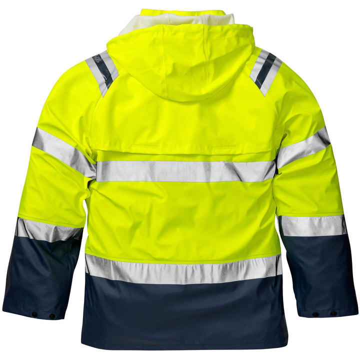 Fristads Hi-Vis Waterproof Breathable Rain Jacket Class 3 - 4624 RS Hi-Vis Yellow/Navy Back1#colour_hi-vis-yellow-navy
