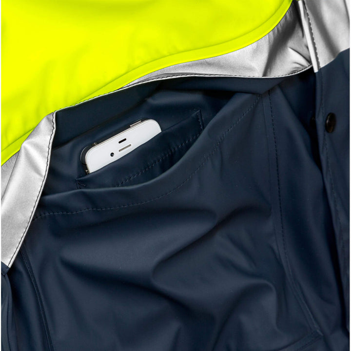 Fristads Hi-Vis Waterproof Breathable Rain Jacket Class 3 - 4624 RS Hi-Vis Yellow/Navy Detail2#colour_hi-vis-yellow-navy