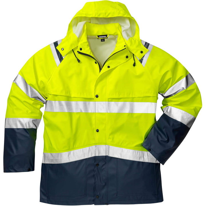 Fristads Hi-Vis Waterproof Breathable Rain Jacket Class 3 - 4624 RS Hi-Vis Yellow/Navy Front1#colour_hi-vis-yellow-navy