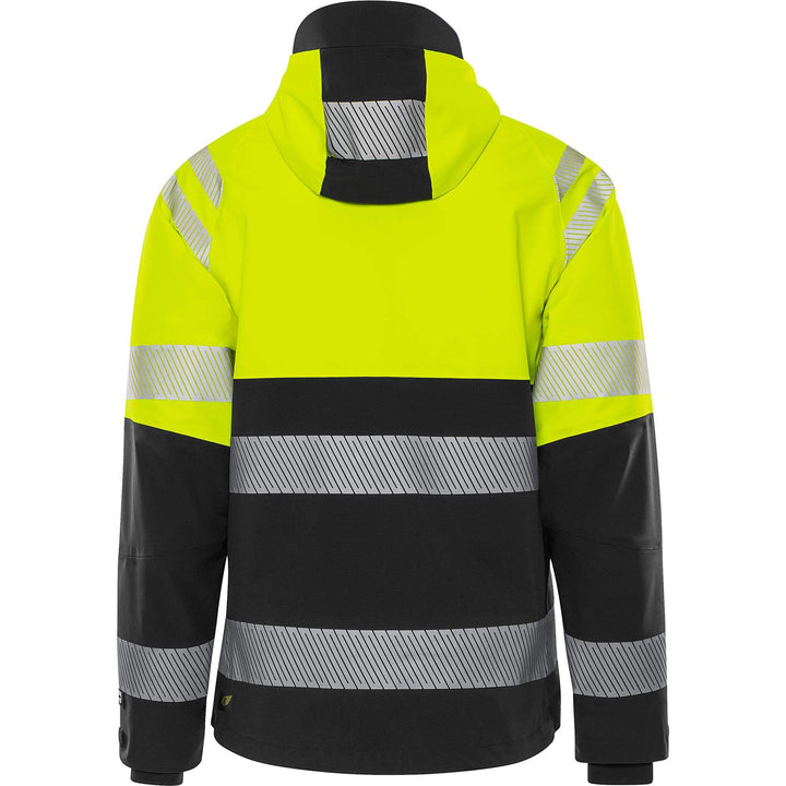 Fristads Hi-Vis Waterproof Breathable Ripstop Stretch Shell Jacket Class 1 - 4690 GLS Hi-Vis Yellow/Black Back1#colour_hi-vis-yellow-black