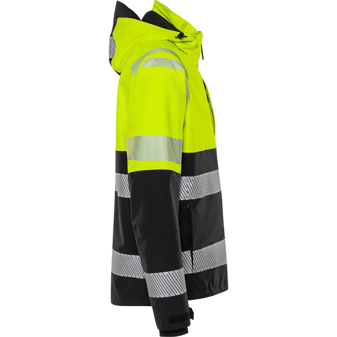 Fristads Hi-Vis Waterproof Breathable Ripstop Stretch Shell Jacket Class 1 - 4690 GLS Hi-Vis Yellow/Black Back3#colour_hi-vis-yellow-black