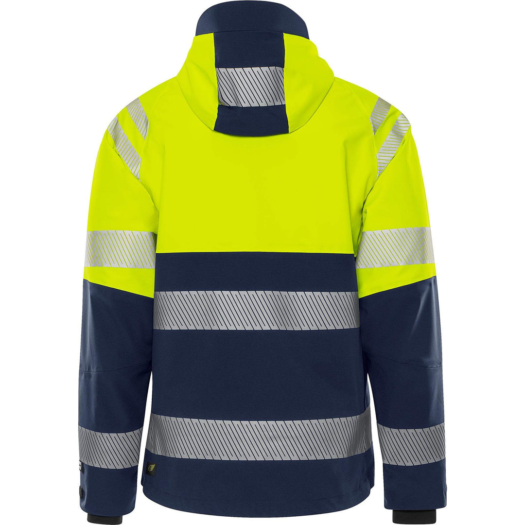 Fristads Hi-Vis Waterproof Breathable Ripstop Stretch Shell Jacket Class 1 - 4690 GLS Hi-Vis Yellow/Navy Back1#colour_hi-vis-yellow-navy