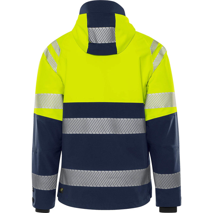 Fristads Hi-Vis Waterproof Breathable Ripstop Stretch Shell Jacket Class 1 - 4690 GLS Hi-Vis Yellow/Navy Back1#colour_hi-vis-yellow-navy