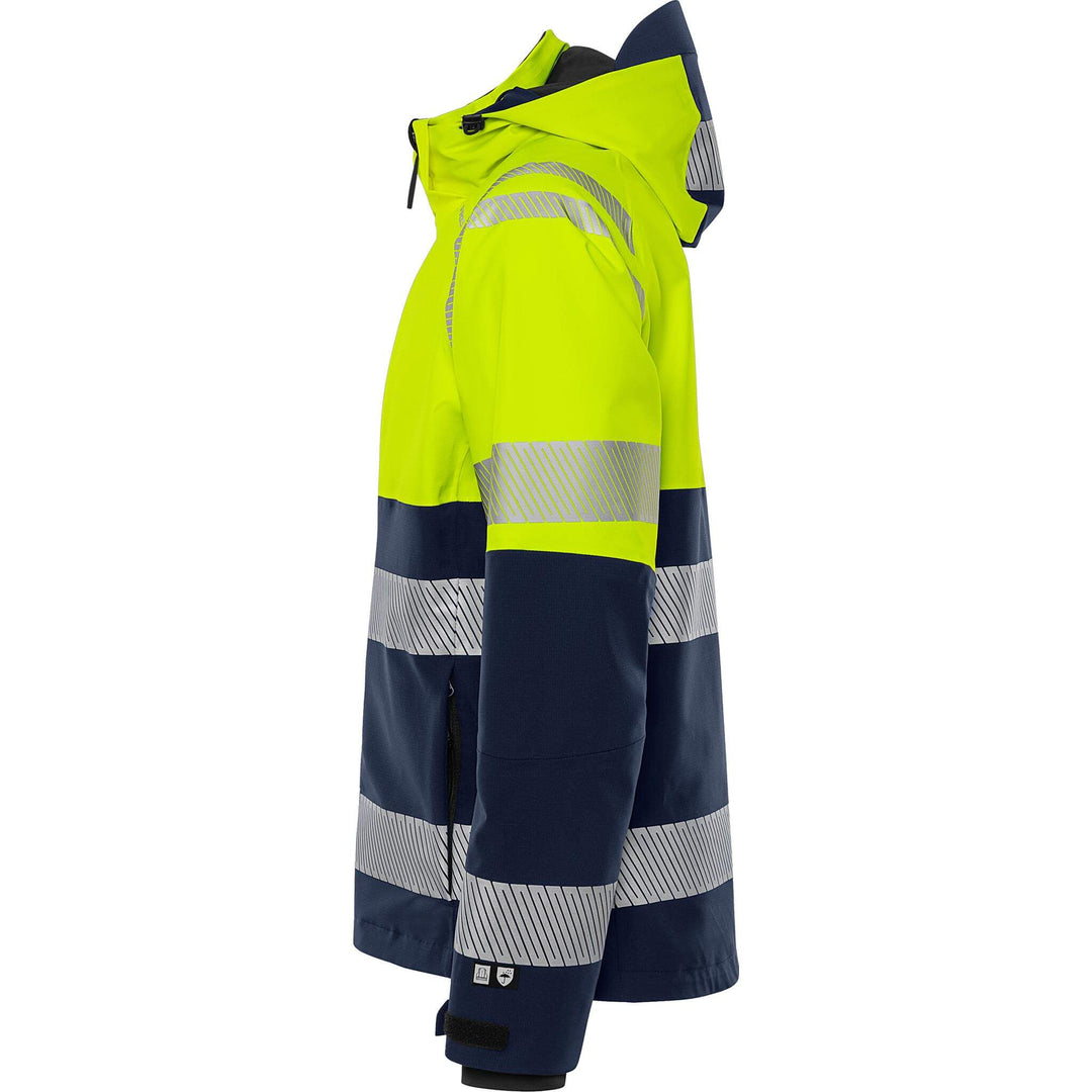 Fristads Hi-Vis Waterproof Breathable Ripstop Stretch Shell Jacket Class 1 - 4690 GLS Hi-Vis Yellow/Navy Back2#colour_hi-vis-yellow-navy