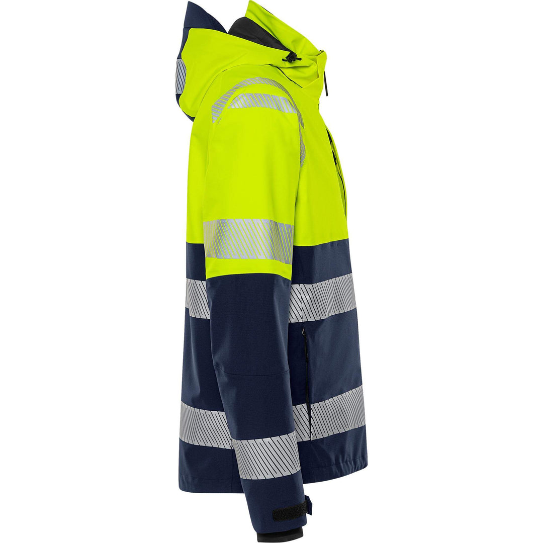 Fristads Hi-Vis Waterproof Breathable Ripstop Stretch Shell Jacket Class 1 - 4690 GLS Hi-Vis Yellow/Navy Back3#colour_hi-vis-yellow-navy