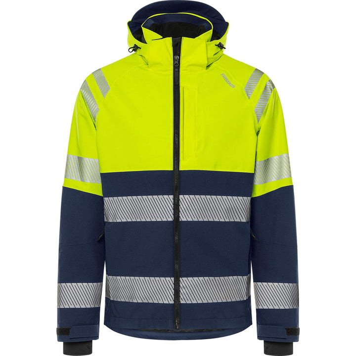 Fristads Hi-Vis Waterproof Breathable Ripstop Stretch Shell Jacket Class 1 - 4690 GLS Hi-Vis Yellow/Navy Front1#colour_hi-vis-yellow-navy
