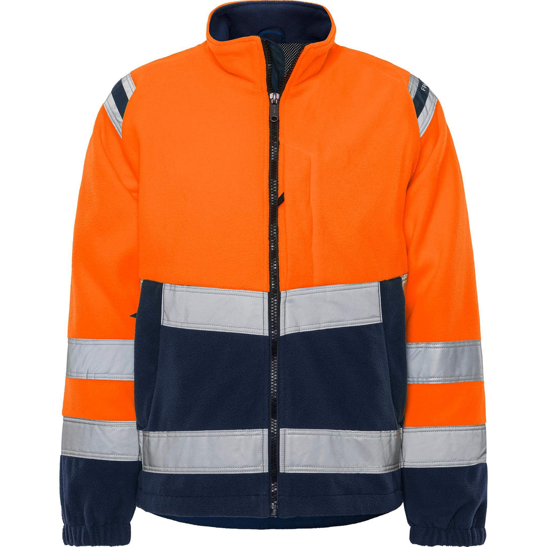 Fristads Hi-Vis Windproof Fleece Jacket Class 3 - 4041 FE Hi-Vis Orange/Navy Front1#colour_hi-vis-orange-navy