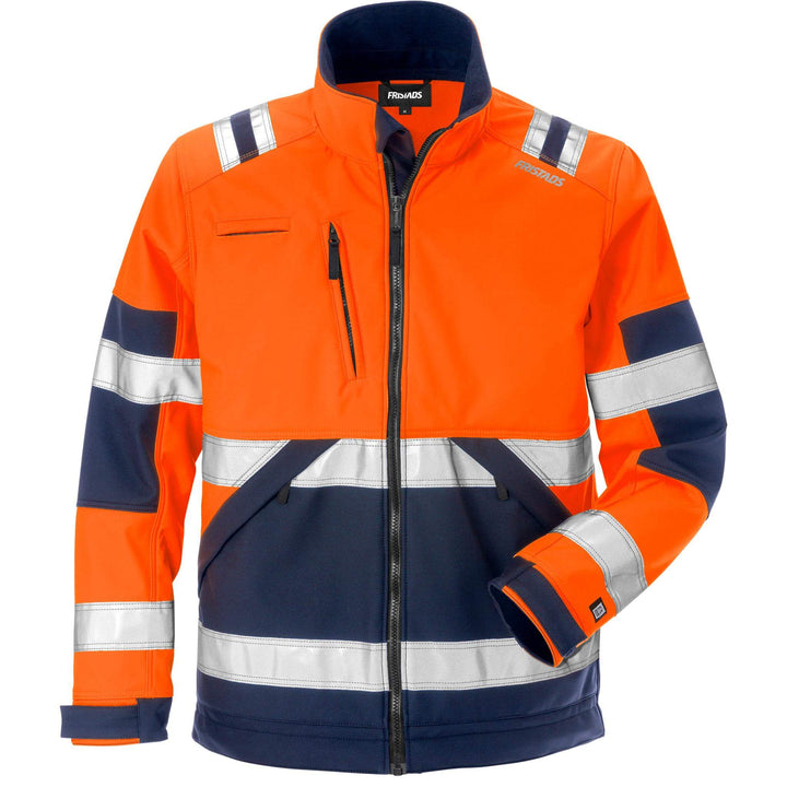 Fristads Hi-Vis Windproof Softshell Jacket Class 2 - 4083 WYH Hi-Vis Orange/Navy Front1#colour_hi-vis-orange-navy