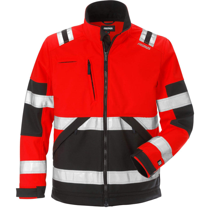 Fristads Hi-Vis Windproof Softshell Jacket Class 2 - 4083 WYH Hi-Vis Red/Black Front1#colour_hi-vis-red-black