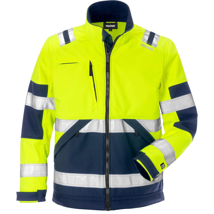 Fristads Hi-Vis Windproof Softshell Jacket Class 2 - 4083 WYH Hi-Vis Yellow/Navy Front1#colour_hi-vis-yellow-navy