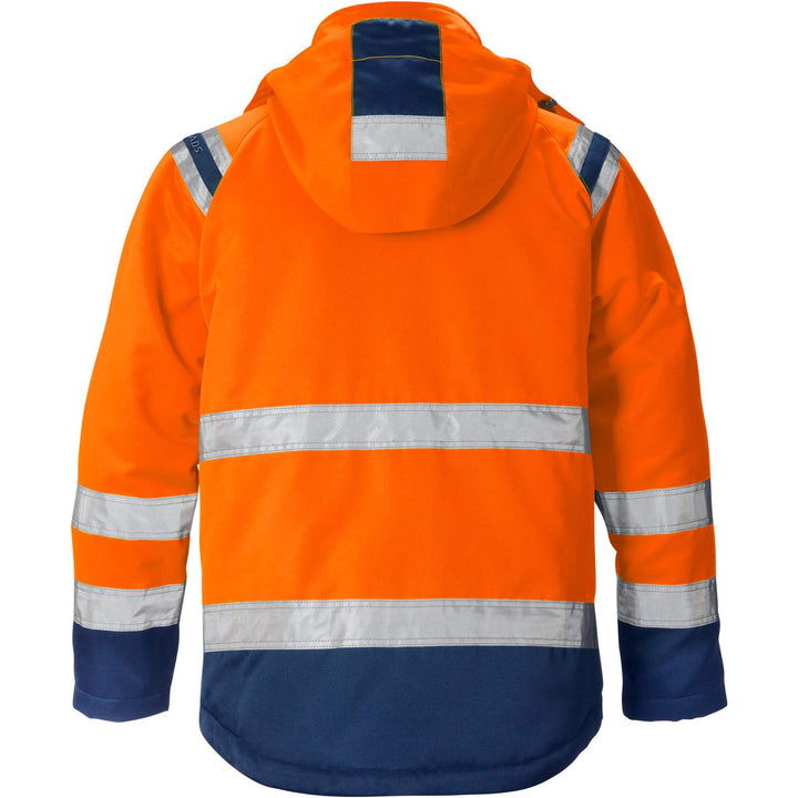Fristads Hi-Vis Winter Jacket Class 3 - 4043 PP Hi-Vis Orange/Navy Back1#colour_hi-vis-orange-navy