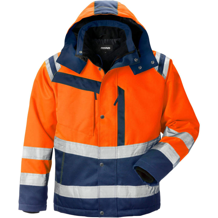 Fristads Hi-Vis Winter Jacket Class 3 - 4043 PP Hi-Vis Orange/Navy Front1#colour_hi-vis-orange-navy